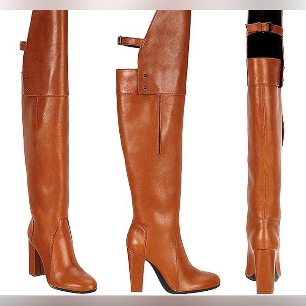 Phillip Lim 'ORA' TAN LEATHER OVER THE KNEE HIGH HEEL TALL RIDING BOOTS